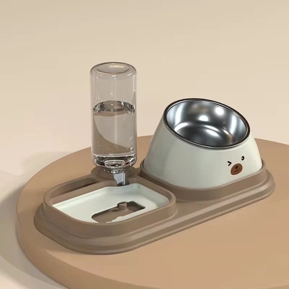 2-in-1 Pet Feeder and Automated Water Dispenser with Stainless steel Bowl